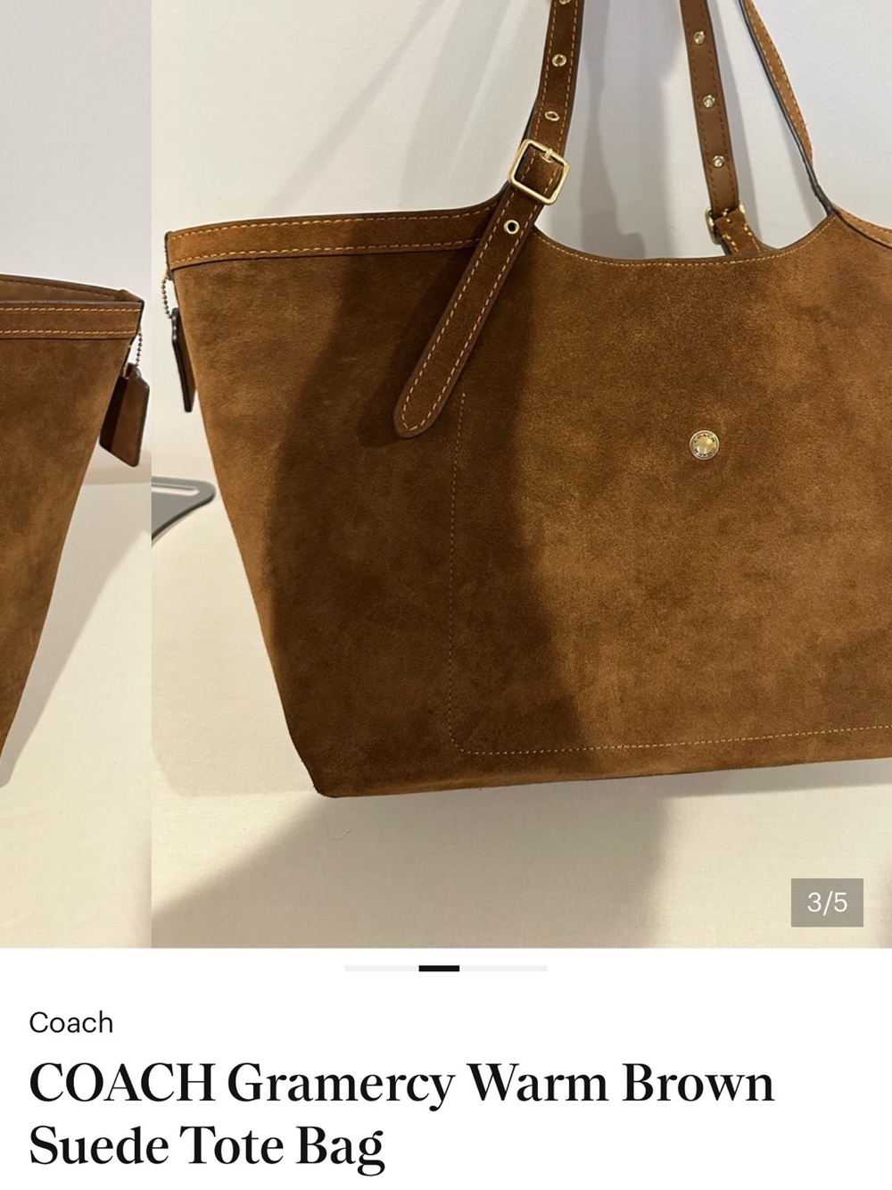 Coach Gramercy Warm Brown Suede Tote Bag - Picture 13 of 14